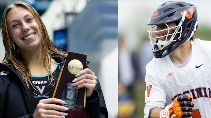 Gretchen Walsh (left) and Connor Shellenberger (Right) took home the Hoos Choice Award for Virginia's top athletes. Gretchen Walsh (left) and Connor Shellenberger (Right) took home the Hoos Choice Award for Virginia's top athletes.