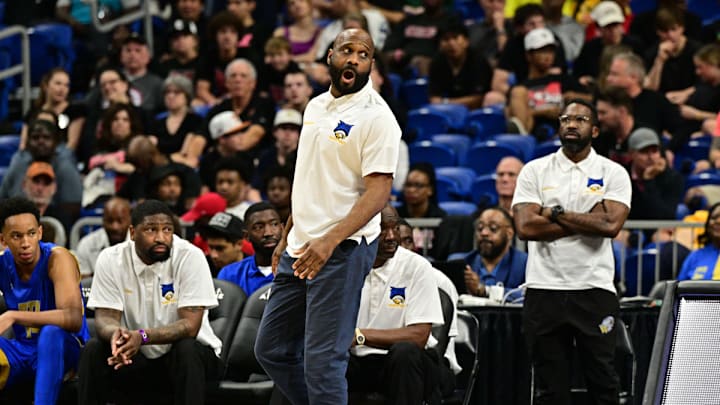 Vincent Grayson on the sidelines during Booker T. Washington's 2023 UIL state semifinal game against Oak Cliff Faith Family in San Antonio.