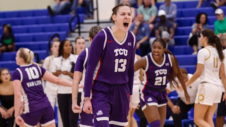 Sedona Prince shows excitement in TCU's win over Notre Dame in the Cayman Islands Classic.