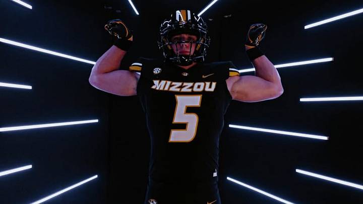 Nazareth Academy defensive end Chris Kasky poses on his official visit to the University of Missouri. 