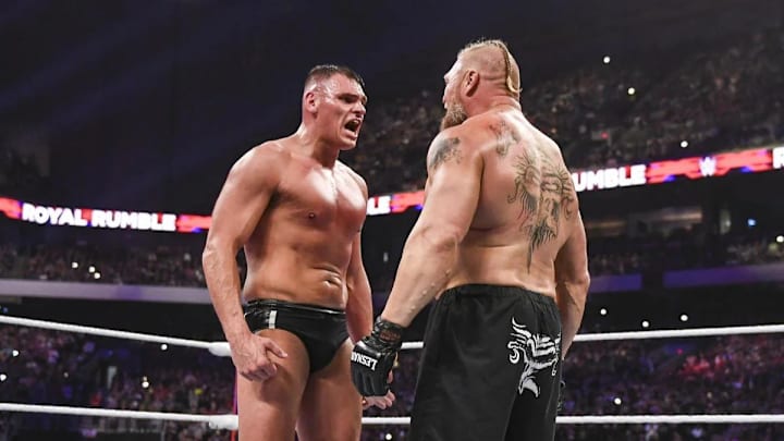 Brock Lesnar stares down GUNTHER.