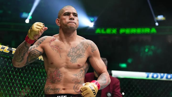 Alex Pereira inside the UFC Octagon for a light heavyweight title fight.