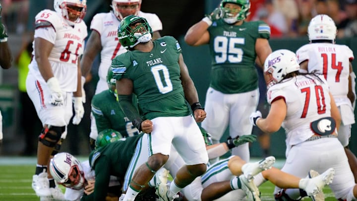 Tulane celebrates a play against University of South Alabama.