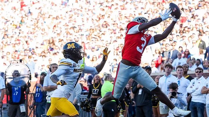 Oct 17, 2026; Oxford, Mississippi, USA; Ole Miss Rebels wide receiver Caleb Cunningham (3) catches the ball during the first half at Vaught-Hemingway Stadium. Ole Miss Athletics Oct 17, 2026; Oxford, Mississippi, USA; Ole Miss Rebels wide receiver Caleb Cunningham (3) catches the ball during the first half at Vaught-Hemingway Stadium. Ole Miss Athletics