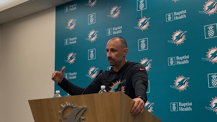 Miami Dolphins GM Jon-Eric Sullivan conducts the annual pre-draft press conference.