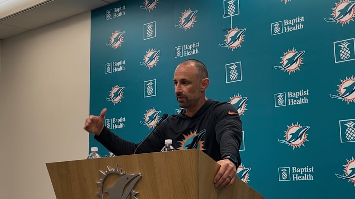 Miami Dolphins GM Jon-Eric Sullivan conducts the annual pre-draft press conference.