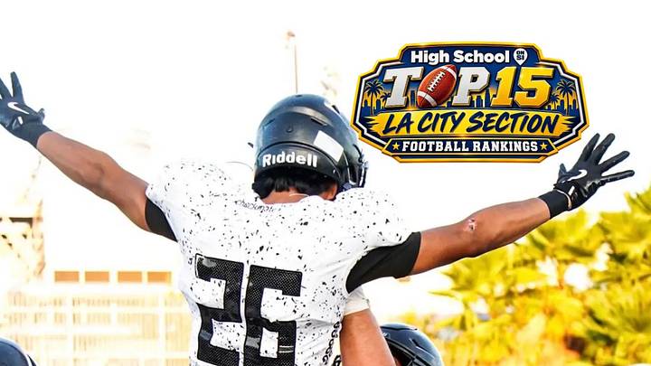 San Pedro senior running back Michael Artiga being lifted up by team captain David Medina. San Pedro senior running back Michael Artiga being lifted up by team captain David Medina.