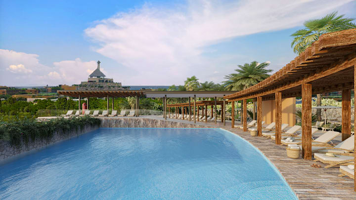 Rendering of Hotel Xcaret Mexico rooftop pool in new Casa