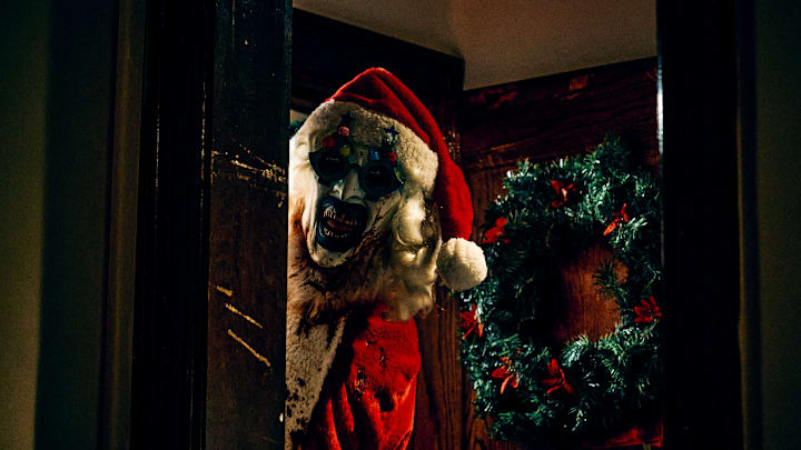 David Howard Thornton as “Art the Clown” in the horror film, TERRIFIER 3, a Cineverse release. Photo courtesy of Jesse Korman/Dark Age Cinema