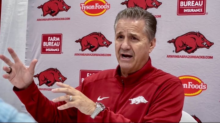 Arkansas Razorbacks coach John Calipari at press conference in Pine Bluff after Road Tour practice at the Pine Bluff Convention Center.
