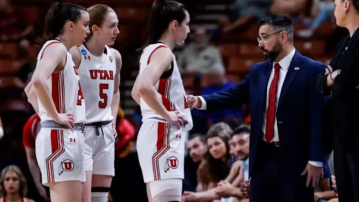 Utah women's basketball coach Gavin Petersen gives instructions to his team during a 2024-25 game. Utah women's basketball coach Gavin Petersen gives instructions to his team during a 2024-25 game.
