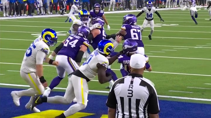 Byron Young may have gotten away with a face mask here. 