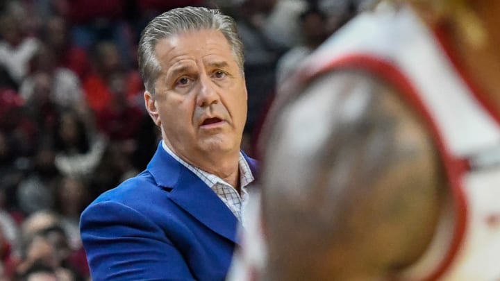 Arkansas Razorbacks coach John Calipari with Kentucky last season in a game at Bud Walton Arena on Jan. 27, 2024.