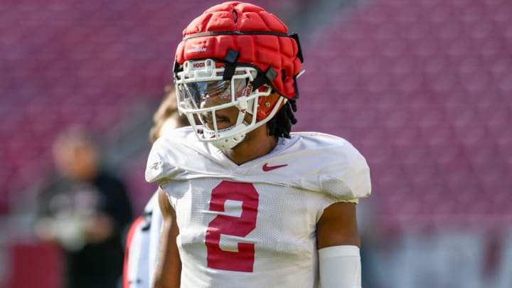 Arkansas Razorbacks wide receiver Andrew Armstrong at spring practice March 30 inside Razorback Stadium.