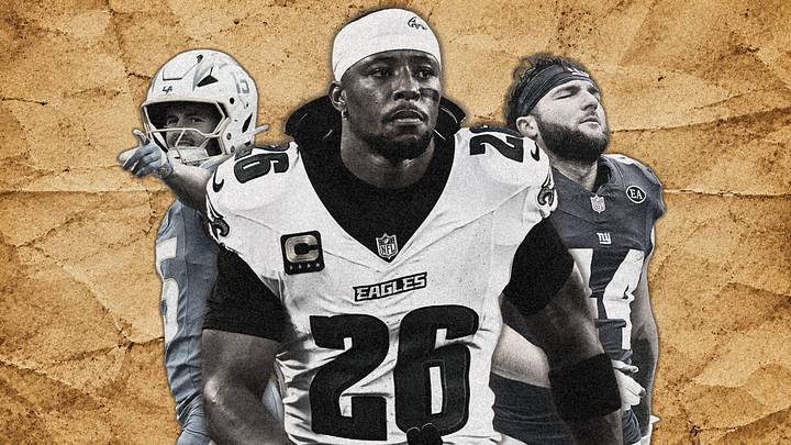 Ladd McConkey (left), Saquon Barkley (center), Cam Skattebo (right)