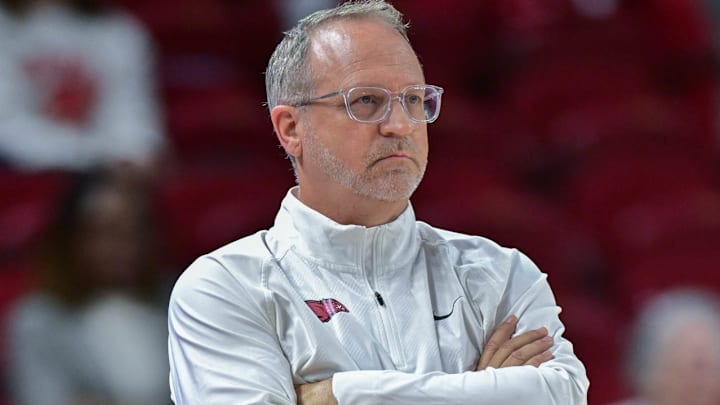 Arkansas Razorbacks coach Mike Neighbors against Fairfield. Arkansas Razorbacks coach Mike Neighbors against Fairfield.