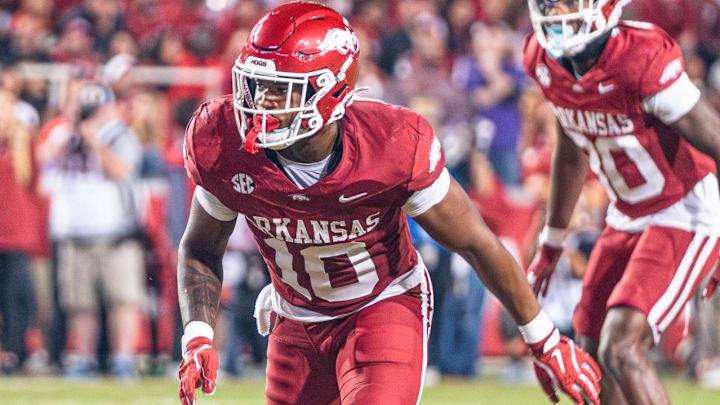 Arkansas Razorbacks linebacker Xavian Sorey against the LSU Tigers at Razorback Stadium in Fayetteville, Ark.