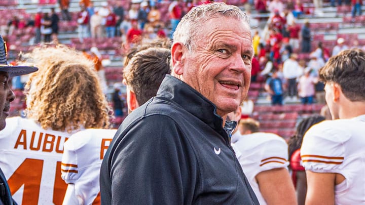 Arkansas Razorbacks coach Sam Pittman after a loss to the Texas Longhorns on Nov. 16, 2024 at Razorback Stadium in Fayetteville, Ark.