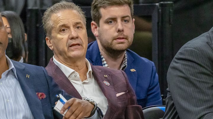 Arkansas Razorbacks coach John Calipari draws up a play during a timeout against the Texas Tech Red Raiders in the NCAA Sweet 16 Thursday night in San Francisco.