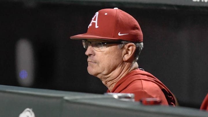 Arkansas Razorbacks coach Dave Van Horn in the dugout against the Texas Longhorns at Baum-Walker Stadium in Fayetteville, Ark. Arkansas Razorbacks coach Dave Van Horn in the dugout against the Texas Longhorns at Baum-Walker Stadium in Fayetteville, Ark.