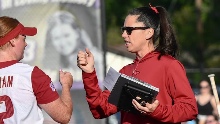 Arkansas Razorbacks coach Courtney Deifel during a game against the UCA Bears in Conway, Ark.