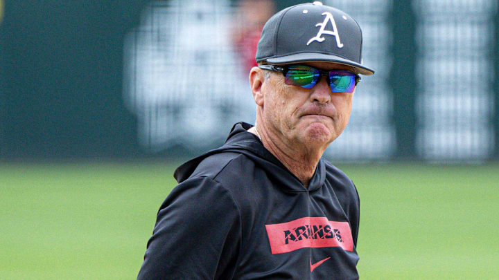 Arkansas Razorbacks coach Dave Van Horn watching practice before the NCAA Regional in Fayetteville at Bogle Park. Arkansas Razorbacks coach Dave Van Horn watching practice before the NCAA Regional in Fayetteville at Bogle Park.
