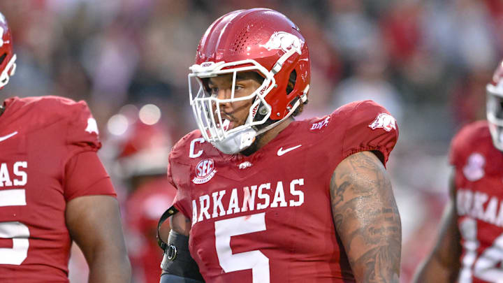 Arkansas Razorbacks defensive lineman Cam Ball during game with the Texas A&M Aggies at Razorback Stadium in Fayetteville, Ark. Arkansas Razorbacks defensive lineman Cam Ball during game with the Texas A&M Aggies at Razorback Stadium in Fayetteville, Ark.