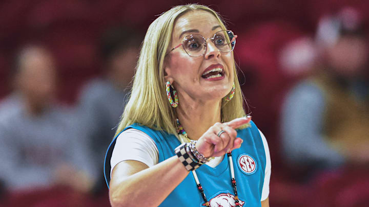 Arkansas Razorbacks coach Kelsi Musick on the sidelines during game against the Little Rock Trojans at Bud Walton Arena in Fayetteville, Ark. Arkansas Razorbacks coach Kelsi Musick on the sidelines during game against the Little Rock Trojans at Bud Walton Arena in Fayetteville, Ark.
