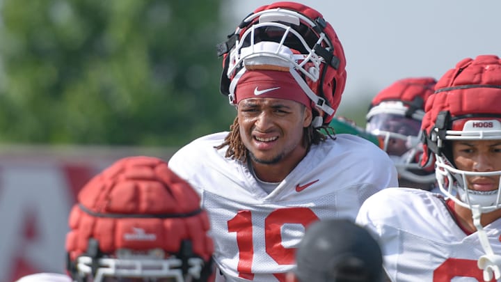 Arkansas Razorbacks wide receiver Antonio Jordan during fall practices on the outdoor practice fields in Fayetteville, Ark. Arkansas Razorbacks wide receiver Antonio Jordan during fall practices on the outdoor practice fields in Fayetteville, Ark.