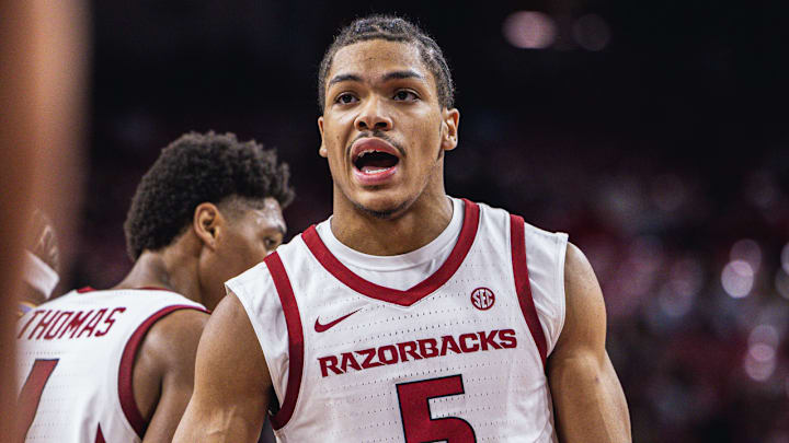 Arkansas Razorbacks guard Darius Acuff during game against the Southern Jaguars at Bud Walton Arena in Fayetteville, Ark.