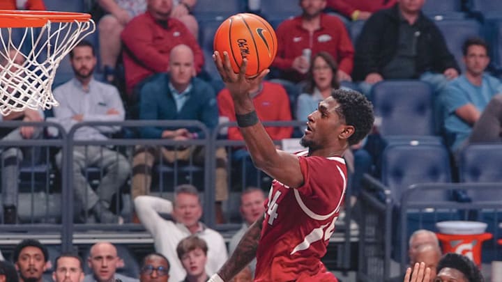 Arkansas Razorbacks wing Billy Richmond drives to the basket against the Ole Miss Rebels at the SJB Pavilion in Oxford, Miss.