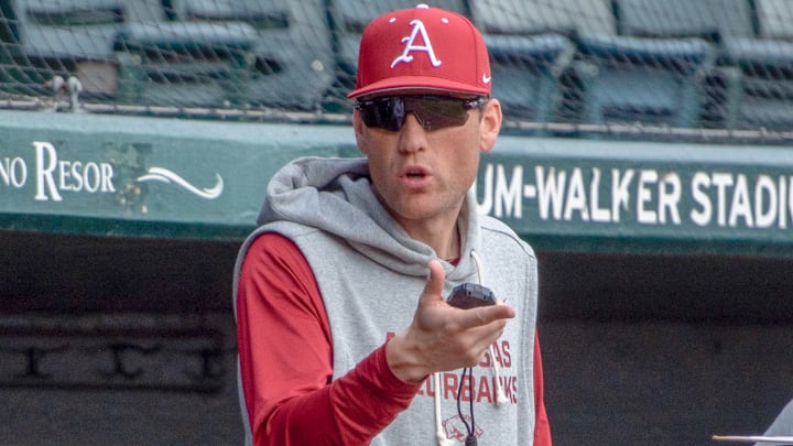 Arkansas Razorbacks assistant coach Bobby Wernes during scrimmage at Baum-Walker Stadium in Fayetteville, Ark.