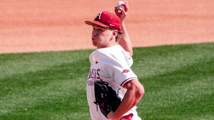 Arkansas Razorbacks pitcher Gabe Gaeckle against the Stetson Hatters.