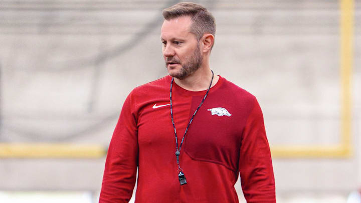 Arazorbacks coach Ryan Silverfield at first spring practice Thursday. Arazorbacks coach Ryan Silverfield at first spring practice Thursday.