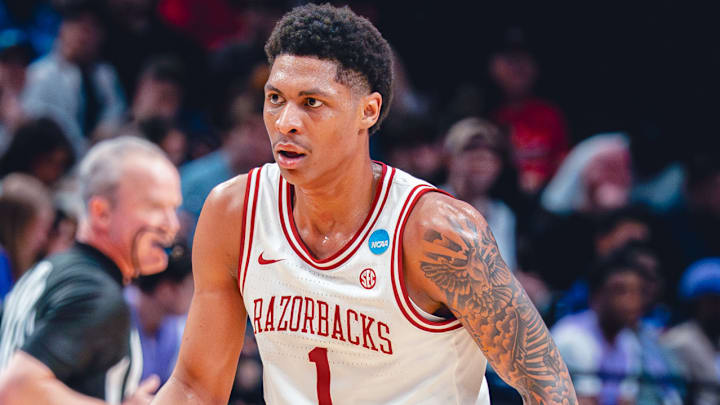 Arkansas Razorbacks Meleek Thomas against Hawaii in NCAA Tournament. Arkansas Razorbacks Meleek Thomas against Hawaii in NCAA Tournament.