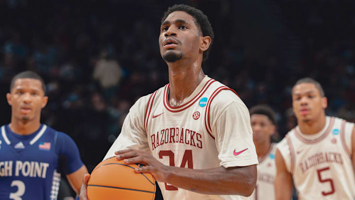 Arkansas Razorbacks Billy Richmond shooting a free throw against High Point. Arkansas Razorbacks Billy Richmond shooting a free throw against High Point.