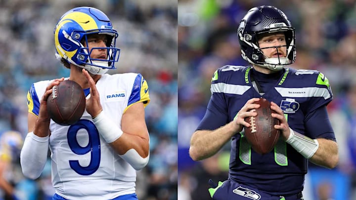 Rams quarterback Matthew Stafford (left) and Seahawks quarterback Sam Darnold (right) pictured side by side