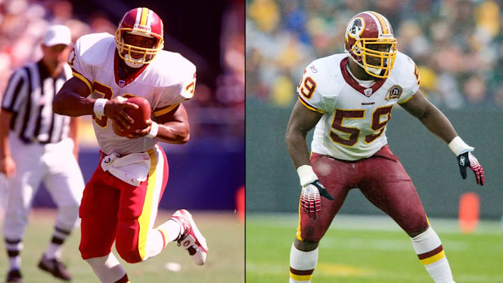 Washington Commanders running back Brian Mitchell (30) and linebacker London Fletcher (59) 