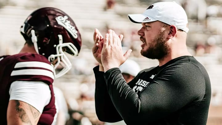 Mississippi State Bulldogs quarterbacks coach Matt Holecek on the sidelines during a game last season. Mississippi State Bulldogs quarterbacks coach Matt Holecek on the sidelines during a game last season.