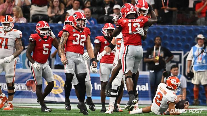 Georgia Football DL Mykel Williams sacks Clemson QB Cade Klubnik during UGA's 34-3 win in Atlanta in 2024. Georgia Football DL Mykel Williams sacks Clemson QB Cade Klubnik during UGA's 34-3 win in Atlanta in 2024.