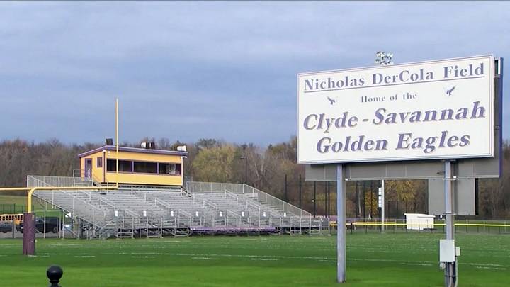 A fight late in Friday's Clyde-Savannah-Palmyra-Macedon hight school football game resulted in two injuries which required hospitalization. The game was halted with 28 seconds remaining with the host Golden Eagles claiming a 16-14 victory. A fight late in Friday's Clyde-Savannah-Palmyra-Macedon hight school football game resulted in two injuries which required hospitalization. The game was halted with 28 seconds remaining with the host Golden Eagles claiming a 16-14 victory.