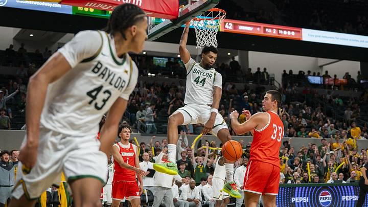 Caden Powell with the slam in a non conference game last season. 