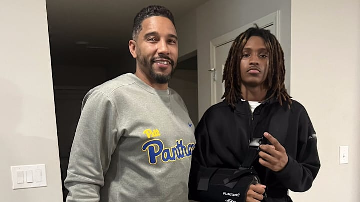 Pitt Football Secondary/Cornerbacks Coach Archie Collins with 2026 4-Star DB Jalen Williams Pitt Football Secondary/Cornerbacks Coach Archie Collins with 2026 4-Star DB Jalen Williams