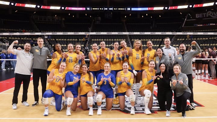 No. 9 Pitt Volleyball Celebrates a Sweep over No. 7 Arizona State at PPG Paints Arena in the State Farm Volleyball Showcase on Sept. 1, 2025