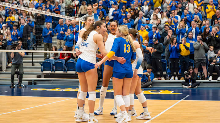 No. 4 Pitt Volleyball Celebrates a Point in their Sweep of NC State at Fitzgerald Field House on Oct. 24, 2025 No. 4 Pitt Volleyball Celebrates a Point in their Sweep of NC State at Fitzgerald Field House on Oct. 24, 2025