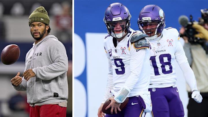 Kyler Murray (left), J.J. McCarthy (middle), Justin Jefferson (right)