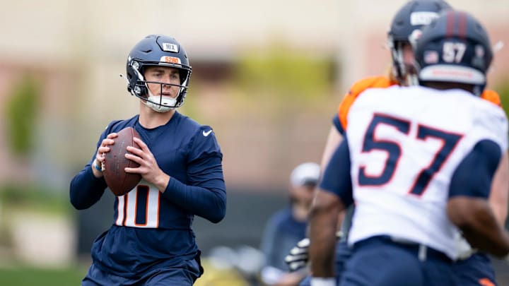 Denver Broncos quarterback Bo Nix at rookie minicamp.