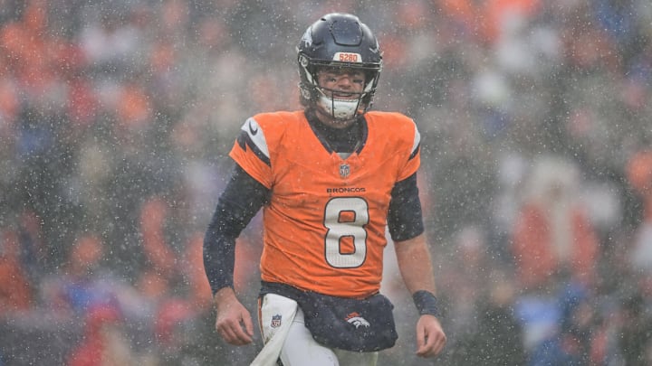 DENVER, CO - JANUARY 25: Denver Broncos quarterback Jarrett Stidham (8) passes against the New England Patriots in the second half of the AFC Championship Game at Empower Field at Mile High on January 25, 2026 in Denver, Colorado. DENVER, CO - JANUARY 25: Denver Broncos quarterback Jarrett Stidham (8) passes against the New England Patriots in the second half of the AFC Championship Game at Empower Field at Mile High on January 25, 2026 in Denver, Colorado.