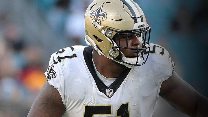 New Orleans Saints guard, Cesar Ruiz, blocking during a regular season game. New Orleans Saints guard, Cesar Ruiz, blocking during a regular season game.