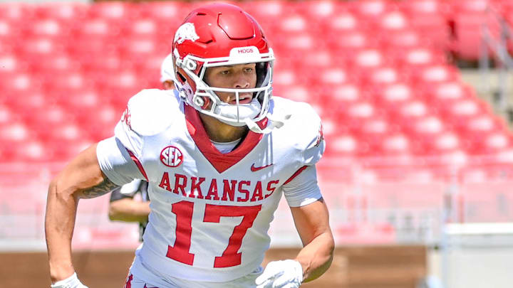 Arkansas Razorbacks wide receiver CJ Brown during the Red-White game Saturday at Razorback Stadium in Fayetteville, Ark.